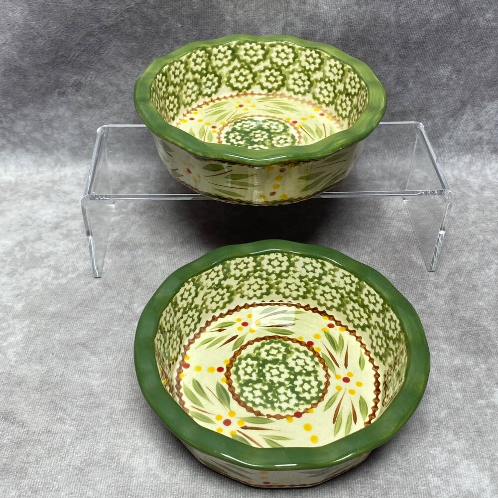 Temp-Tations Old World Green 5 inch Scalloped Edge Bowls Set Of 2